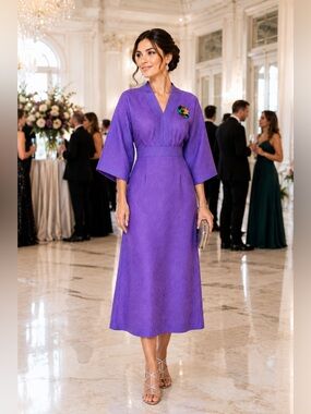 Nocturne kimono sleeves textured purple midi dress size Medium